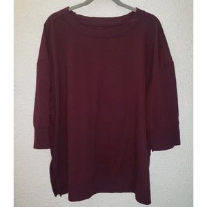 Terra & Sky Sweatshirt Sz 1X Red Maroon Pull Over 3/4 Sleeve Side Slit Casual